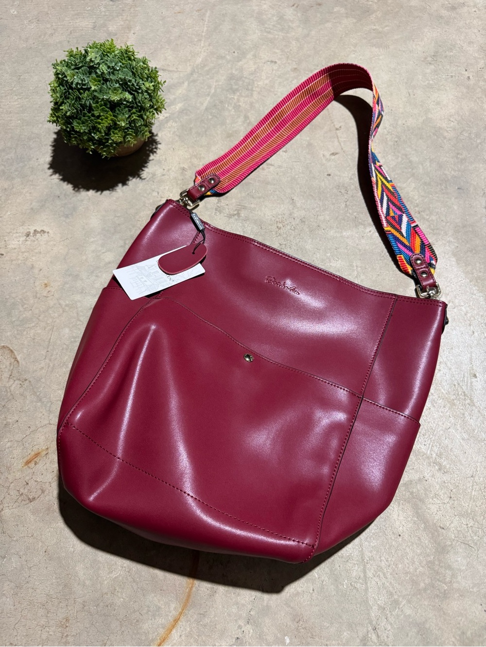 Bostanten NWT Cranberry Pink Leather Bag Tote Purse Shoulder Boho Colorful Fall